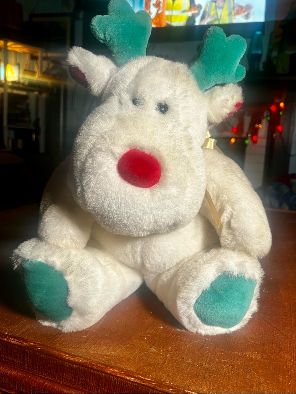 White Reindeer Plush Jingle Bell Tail Prestige Toy Co 13.5”